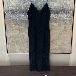 Bardot black lace midi dress